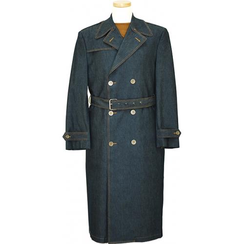 Il Canto Blue Denim Long Trench Coat 8333
